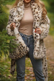 Leopardmönstrad Maxi Shearling Kappa med Bälte