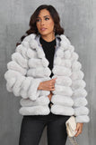 Svart Fluffig Fuskpäls Beskuren Zip Up Coat med Huva