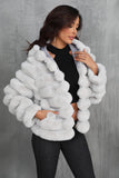 Svart Fluffig Fuskpäls Beskuren Zip Up Coat med Huva