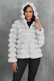Svart Fluffig Fuskpäls Beskuren Zip Up Coat med Huva
