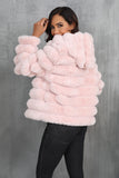 Svart Fluffig Fuskpäls Beskuren Zip Up Coat med Huva
