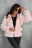 Svart Fluffig Fuskpäls Beskuren Zip Up Coat med Huva