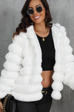 Svart Fluffig Fuskpäls Beskuren Zip Up Coat med Huva