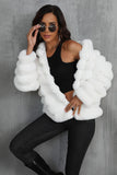 Svart Fluffig Fuskpäls Beskuren Zip Up Coat med Huva