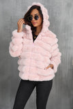 Svart Fluffig Fuskpäls Beskuren Zip Up Coat med Huva