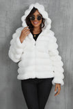 Svart Fluffig Fuskpäls Beskuren Zip Up Coat med Huva