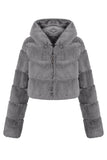 Svart Fluffig Fuskpäls Zip Up Kort Kappa