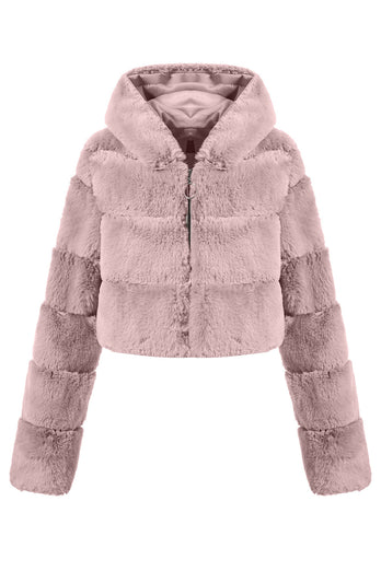 Svart Fluffig Fuskpäls Zip Up Kort Kappa