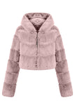 Svart Fluffig Fuskpäls Zip Up Kort Kappa