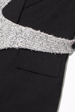 Silver Svart Peak Lapel Slim Fit Kvinnor Kavaj