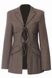 Coffee Slim Fit Lace-up Kavaj för kvinnor