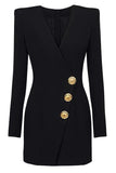Svart V-ringad Slim Fit Lång Dam Kavaj