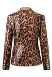 Leopard Print Peak Kavajslag Långärmad Dam Kavaj
