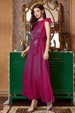 Fuchsia Volang ärmar Lång Balklänning