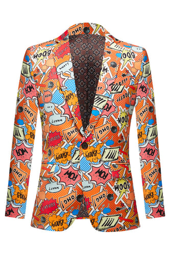 Orange Naggad Lapel Graffiti Blazer för män