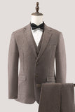 Brun Notched Lapel 3 Piece Enkelknäppt Mäns Baldräkter