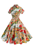 blomma en linje tryckt vintage 1950-talet klänning