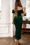 Brun Off The Shoulder Sammet Wrap Lång Balklänning