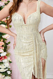 Aprikos Spaghetti Remmar Bodycon Lång Balklänning med Slits