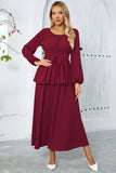 Dusty Rose A-linje Tiered Chiffong Lång Festklänning med Långa ärmar