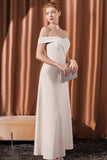 Vit Off The Shoulder Satin Lång Balklänning