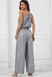 Grå Glitter Paljett Ärmlös Jumpsuit med vida ben