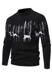Mäns Svart Slim-fit Crew Neck Christmas Deer Print Tröja