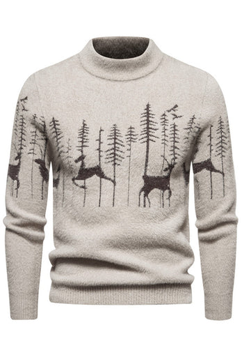 Mäns Svart Slim-fit Crew Neck Christmas Deer Print Tröja