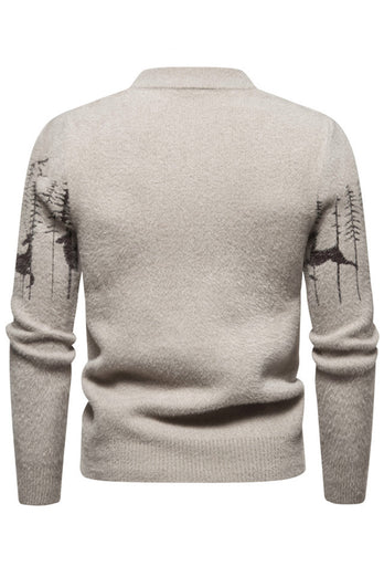 Mäns Svart Slim-fit Crew Neck Christmas Deer Print Tröja