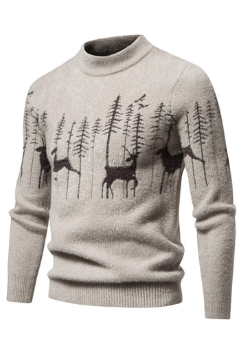 Mäns Svart Slim-fit Crew Neck Christmas Deer Print Tröja