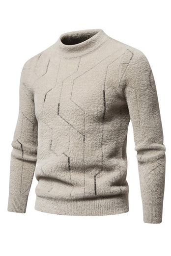 Khaki Mäns Slim Fit Pullover Stickad Tröja