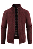 Vinröd Stand Collar för män Förtjockad Cardigan Tröja