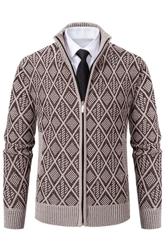 Herr Jacquard Plus sammet casual stand krage cardigan jacka