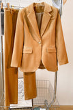 Camel Velvet 2 stycken skårade kavajslag kvinnors kostymer