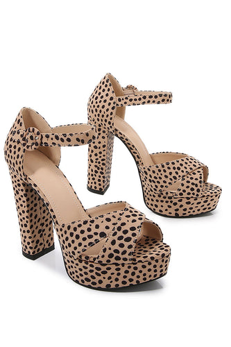 Leopard Tryck Plattform Klackade Sandaler Chunky Pump Bröllopsfest Brud Klänning Skor