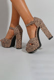 Leopard Tryck Plattform Klackade Sandaler Chunky Pump Bröllopsfest Brud Klänning Skor