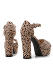 Leopard Tryck Plattform Klackade Sandaler Chunky Pump Bröllopsfest Brud Klänning Skor