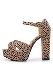 Leopard Tryck Plattform Klackade Sandaler Chunky Pump Bröllopsfest Brud Klänning Skor