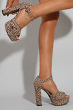 Leopard Tryck Plattform Klackade Sandaler Chunky Pump Bröllopsfest Brud Klänning Skor