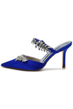 Royal Blue Spetsig Tå Strass Stilettklack Sandaler