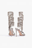 Glittrande Silver Beading Strappy Tossels Öppna Tå Höga Klackar