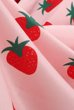 A Line Blush Strawberry Tryckt 1950-talsklänning med korta ärmar