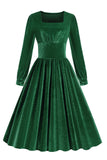Svart En linje Långärmad Plisserad Vintage 1950-talet Klänning