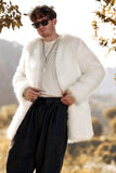 Vit Fluffig Fuskpäls Långärmad Herr Cardigan Coat