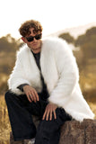 Vit Fluffig Fuskpäls Långärmad Herr Cardigan Coat