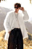 Vit Fluffig Fuskpäls Långärmad Herr Cardigan Coat