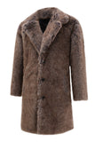Khaki Fluffy Notched Kavajslag Fuskpäls Lång Mäns Kappa