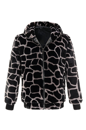 Leopard Faux Fur Zip-Up Hoodie Herr Kappa