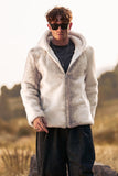 Elfenben Faux Fur Zip-Up Hoodie Långärmad Herr Vinter Kappa
