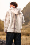Elfenben Faux Fur Zip-Up Hoodie Långärmad Herr Vinter Kappa